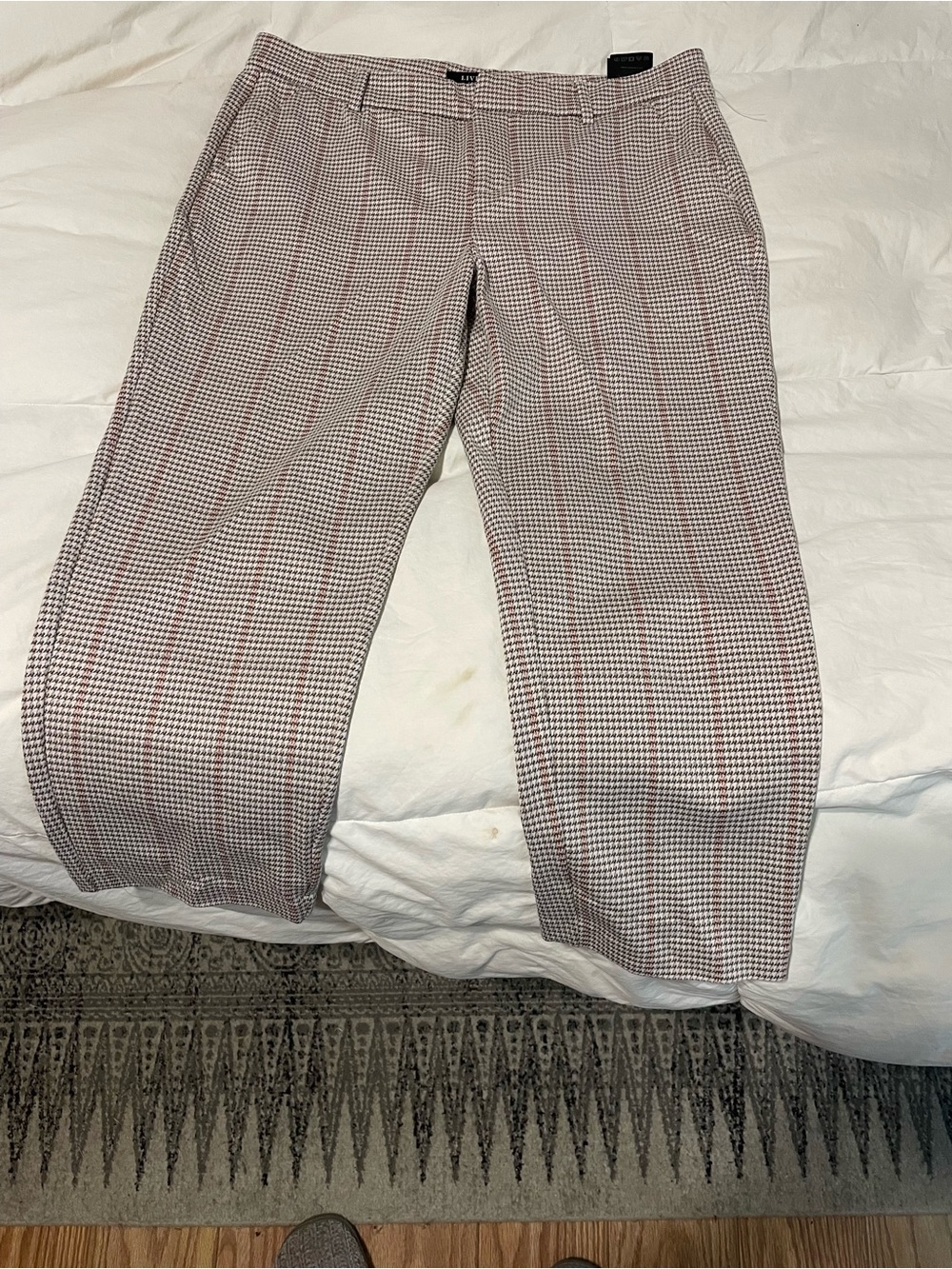 Liverpool Kelsey Trouser Plaid Pants in Black and White with Red Accents
